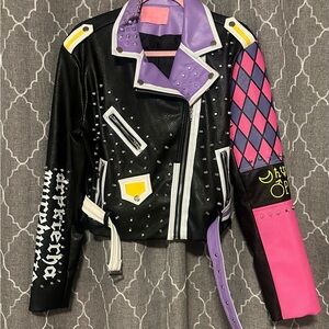 Edgy Black and Pink Leather Jacket with Studs
